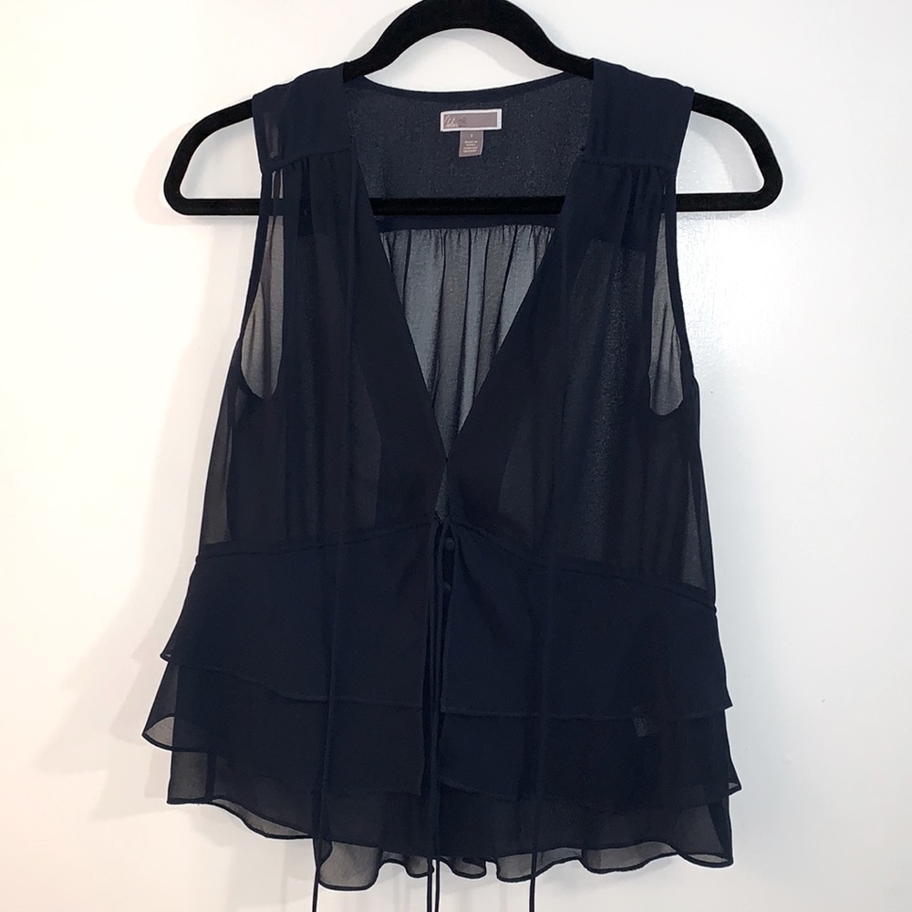 Chelsea28 navy blue feminine sheer blouse small